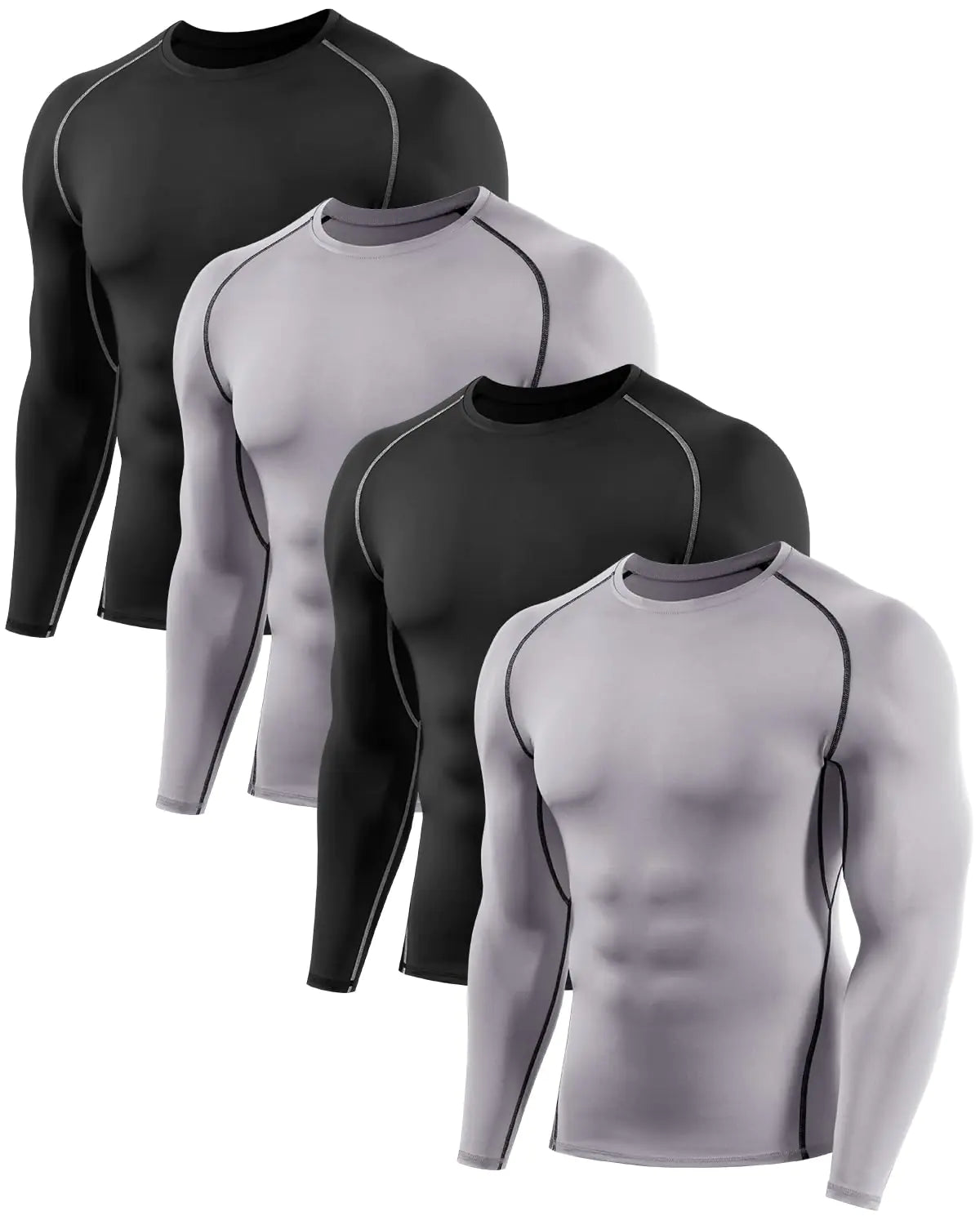 ATTIQOZI 456 Pack Mens Compression Shirts Long Sleeve Rash Guard Workout Undershirt Base Layer Athletic Shirt Bl/Gr/Bl/Gr M