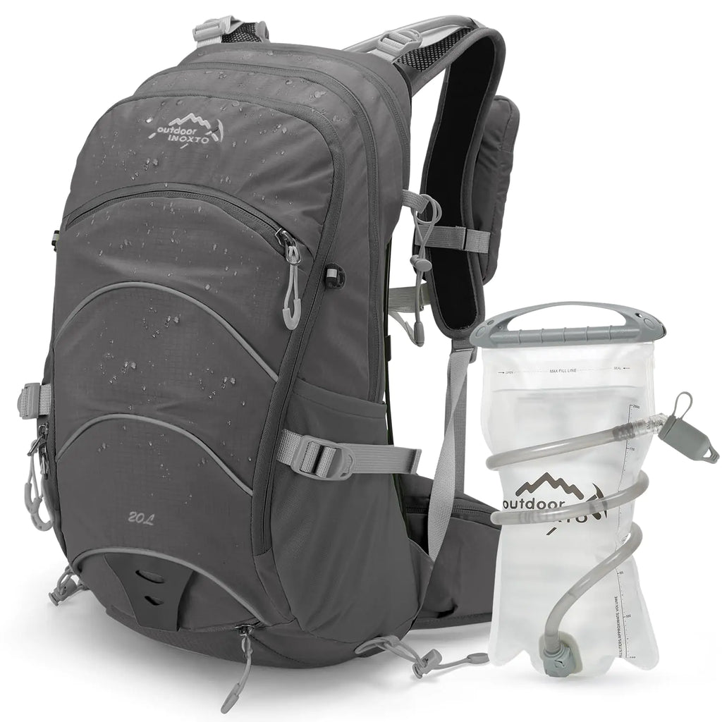 IX INOXTO Hydration Pack20L Hydration Backpack Hiking Internal Frame Backpacks with 2L Hydration Water Bladder and Rain Cover for CyclingCamping HuntingSki Snow for Men Women (grey)