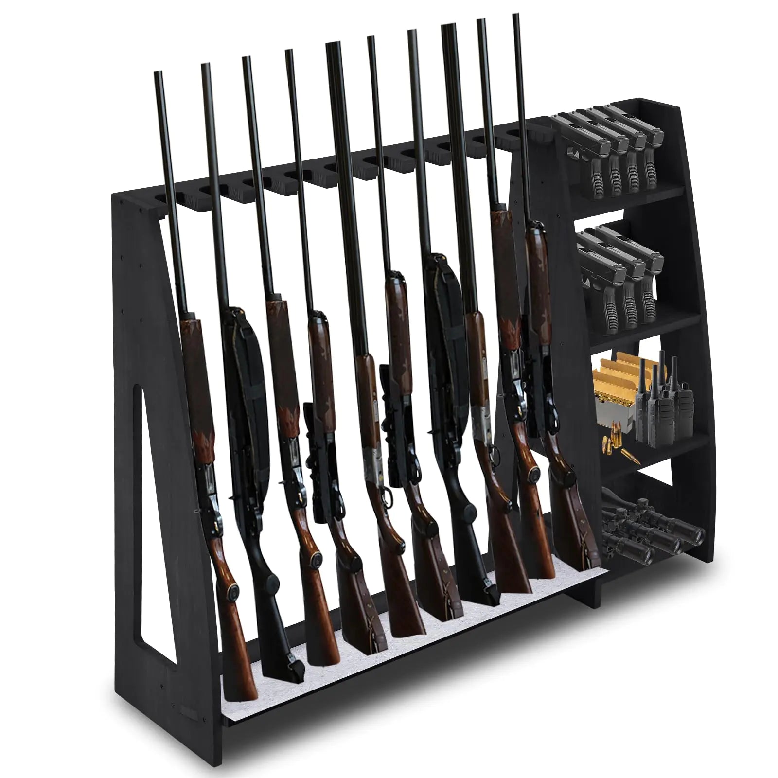 Lineshading Wooden Gun Rack with Holder Indoor Floor Standing Gun Rack Gun Display Rack Storage Rack for Home or Garage Gun Storage Holds 10 Long Guns (Black)