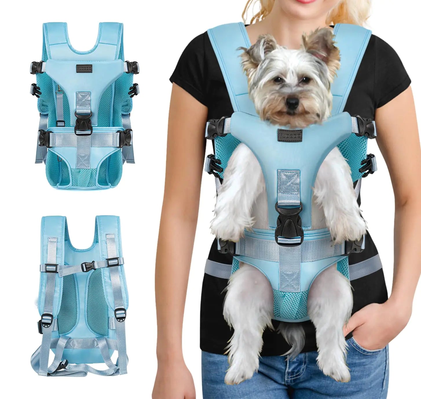 YUDODO Pet Dog Front Carrier Backpacks Multiple Adjustable Small Dog Chest Carrier Legs Out Easy-Fit Dog Travel Backpack Carrier for Hiking Camping for Small Medium Dogs Cats and Rabbit (MediumBlue)