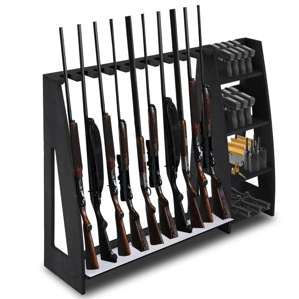 Lineshading Wooden Gun Rack with Holder Indoor Floor Standing Gun Rack Gun Display Rack Storage Rack for Home or Garage Gun Storage Holds 10 Long Guns (Black)